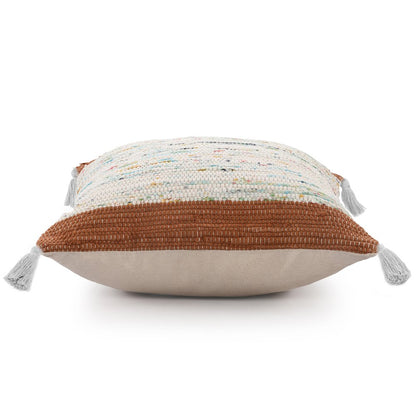 20" Blue And Off White Cotton Abstract Throw Pillow