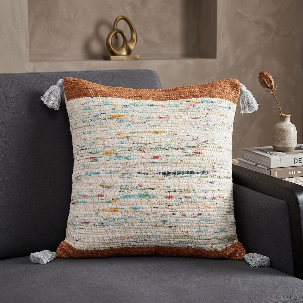 20" X 20" Gray And Off-White 100% Cotton Abstract Zippered Pillow