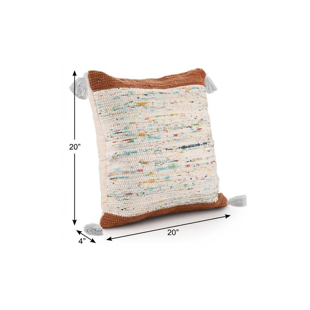 20" X 20" Blue and Off White Abstract Cotton Pillow