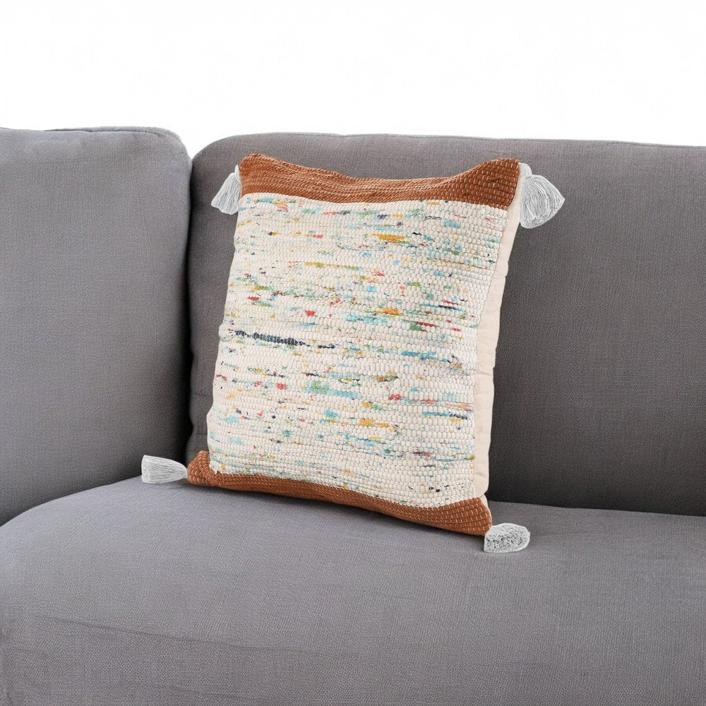 20" X 20" Green And Off-White 100% Cotton Abstract Zippered Pillow