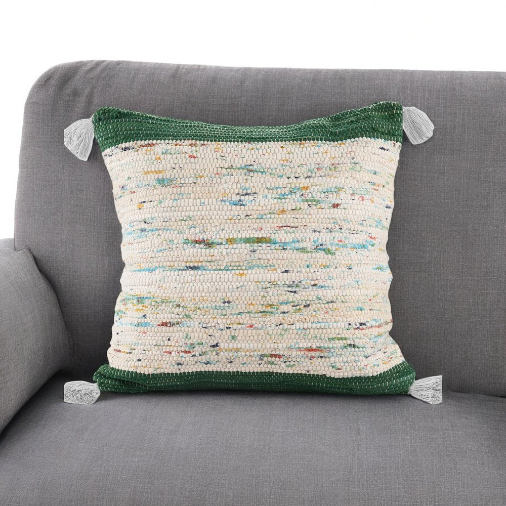 20" X 20" Green And Off-White 100% Cotton Abstract Zippered Pillow