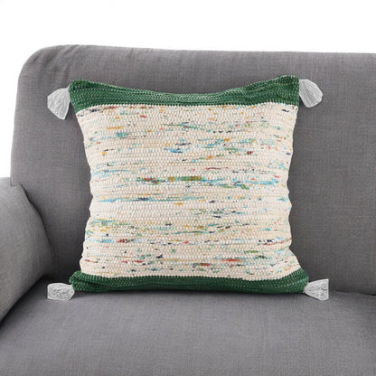 20" X 20" Green And Off-White 100% Cotton Abstract Zippered Pillow