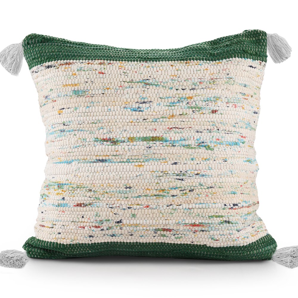 20" Blue And Off White Cotton Abstract Throw Pillow