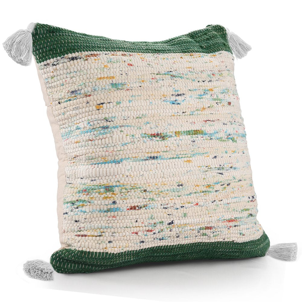 20" Blue And Off White Cotton Abstract Throw Pillow
