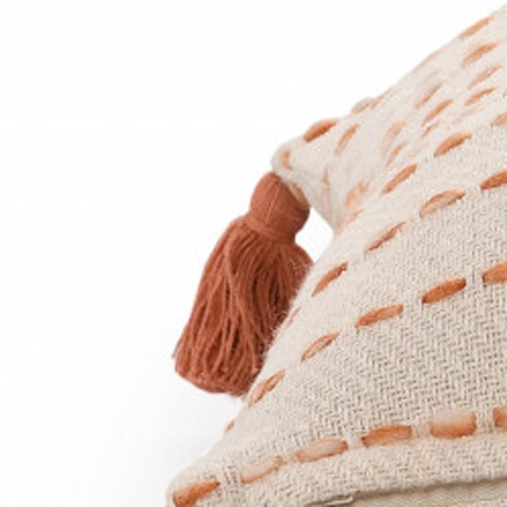 20" Olive Green And Ivory Cotton Striped Throw Pillow with Tassels