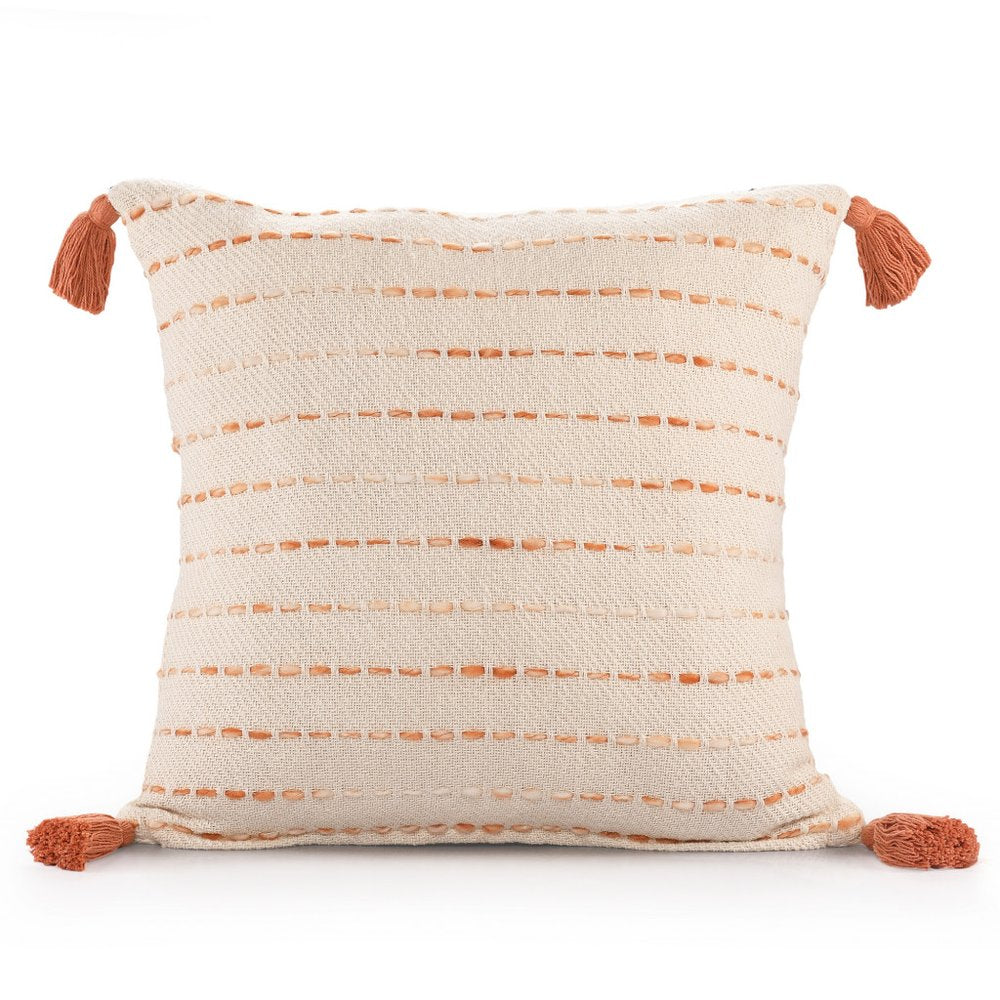 20" X 20" Denim Blue And Ivory 100% Cotton Striped Zippered Pillow