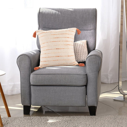 20" Olive Green And Ivory Cotton Striped Throw Pillow with Tassels