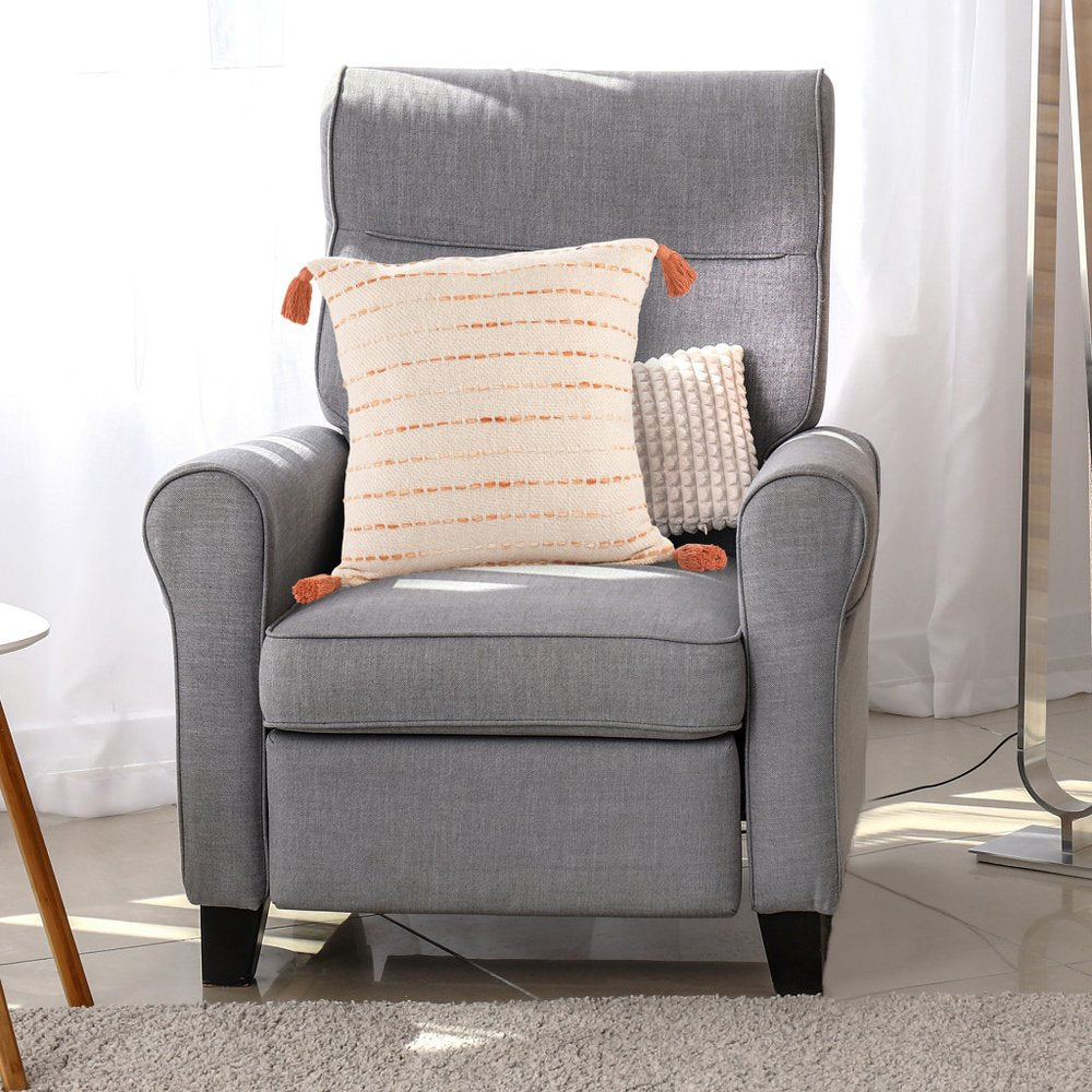 20" Olive Green And Ivory Cotton Striped Throw Pillow with Tassels