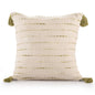 20" Olive Green And Ivory Cotton Striped Throw Pillow with Tassels