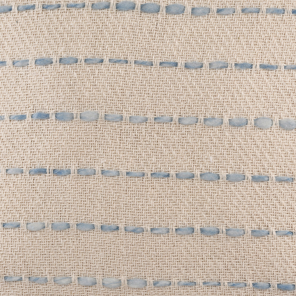 20" X 20" Denim Blue And Ivory 100% Cotton Striped Zippered Pillow