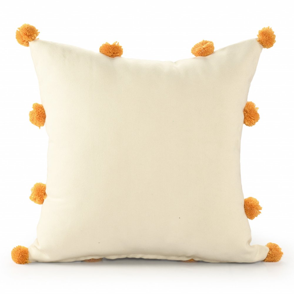 20" Natural Aqua And Orange The Beach Is Where I Belong Throw Pillow with Pompoms