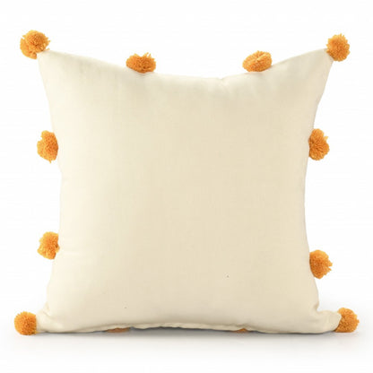 20" Natural Aqua And Orange The Beach Is Where I Belong Throw Pillow with Pompoms
