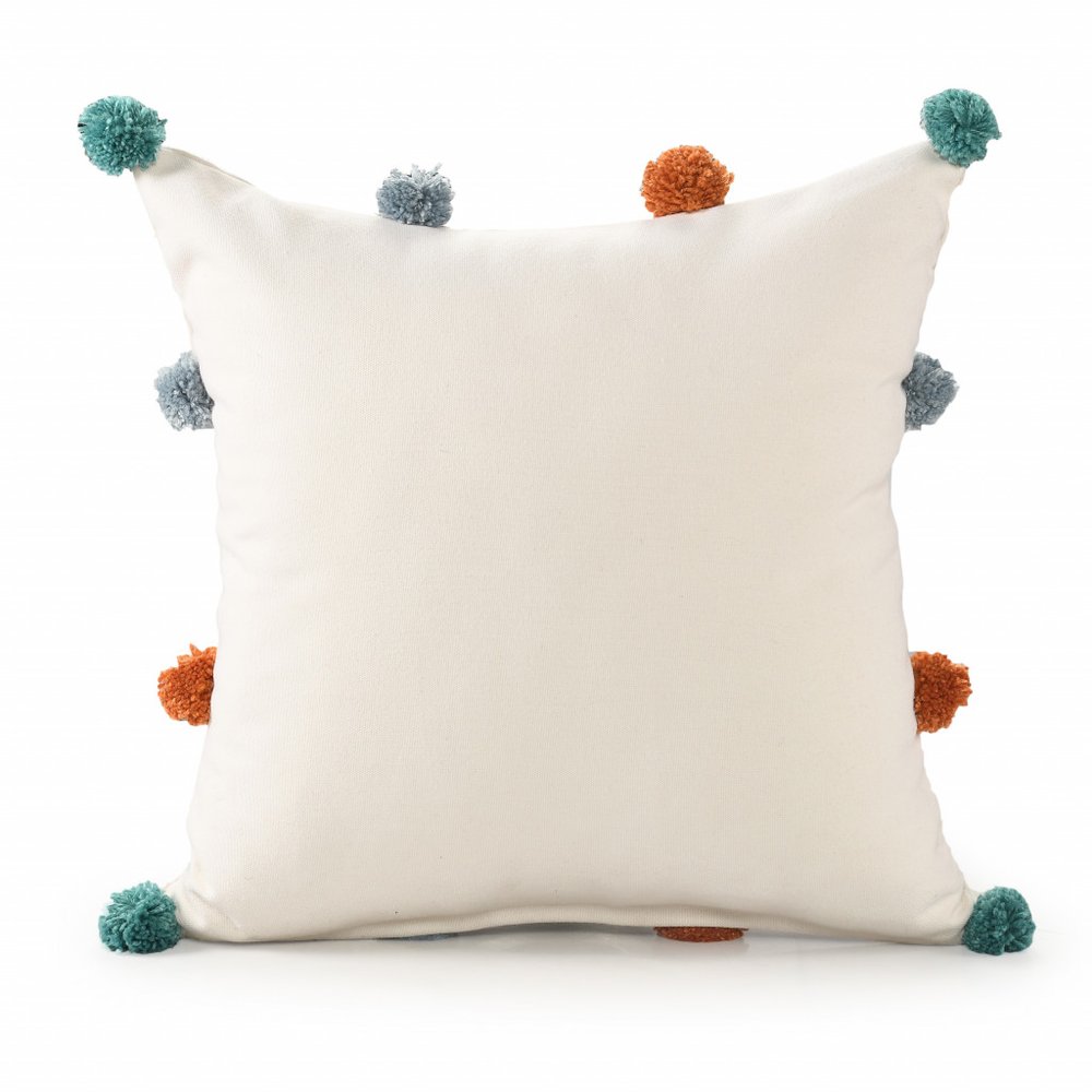 20"  Natural Aqua And Gray Sea La Vie Seashells Throw Pillow with Pompoms