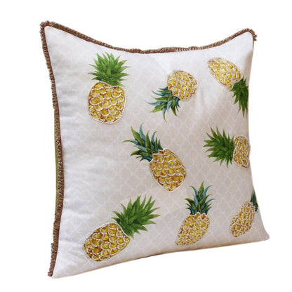 20" Green Ivory And Yellow Pineapple Throw Pillow with Beads And Fringe