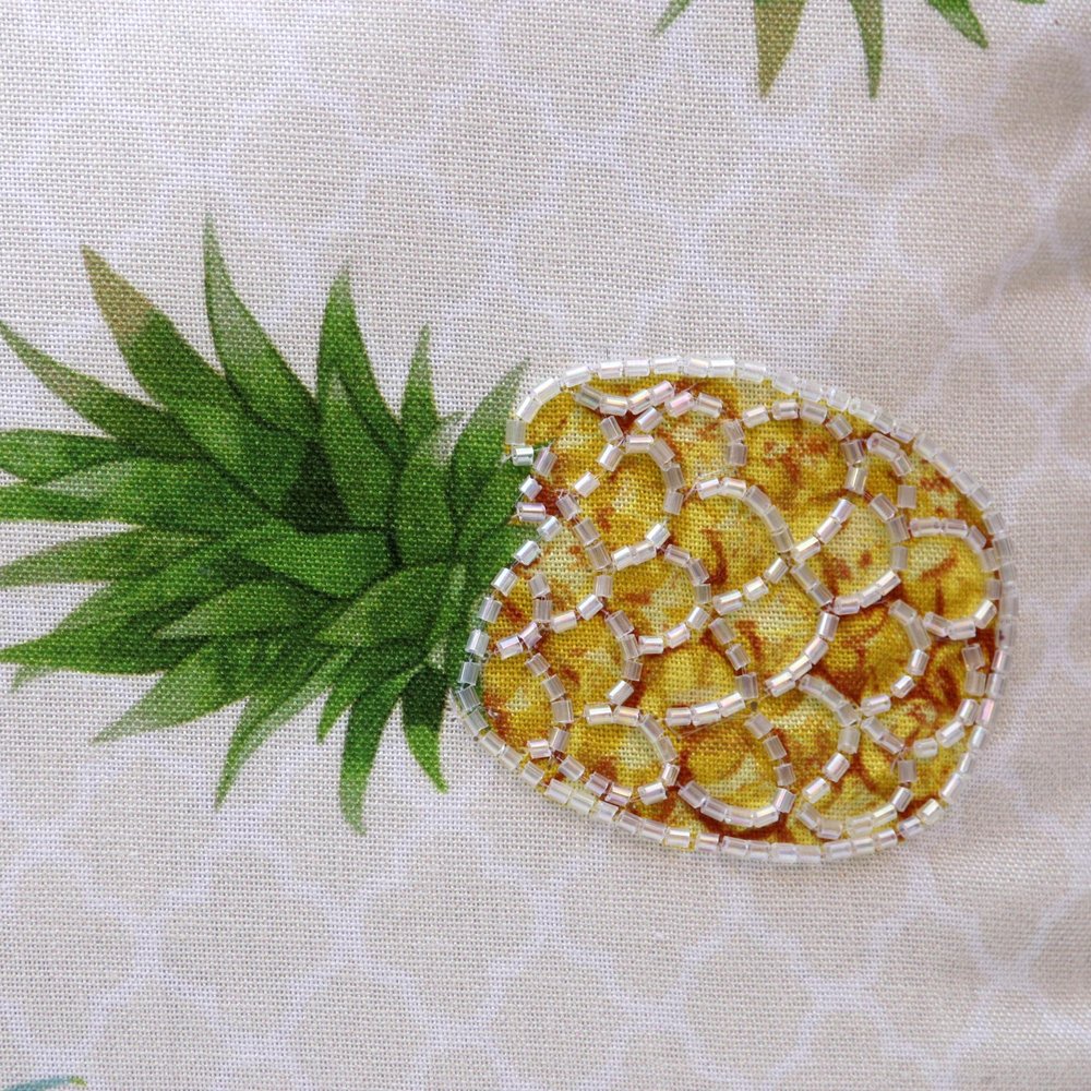 20" Green Ivory And Yellow Pineapple Throw Pillow with Beads And Fringe