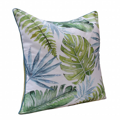 20" X 20" Green And Blue Polyester Floral Zippered Pillow