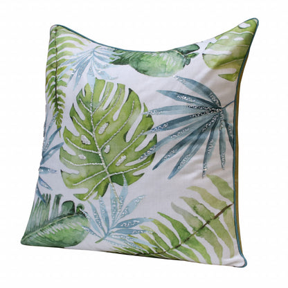 20" X 20" Green And Blue Polyester Floral Zippered Pillow