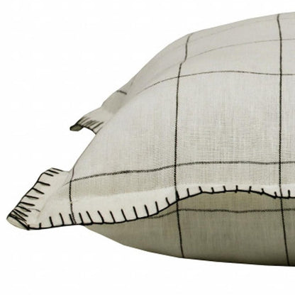 20" X 20" Ivory And Black Linen Geometric Zippered Pillow