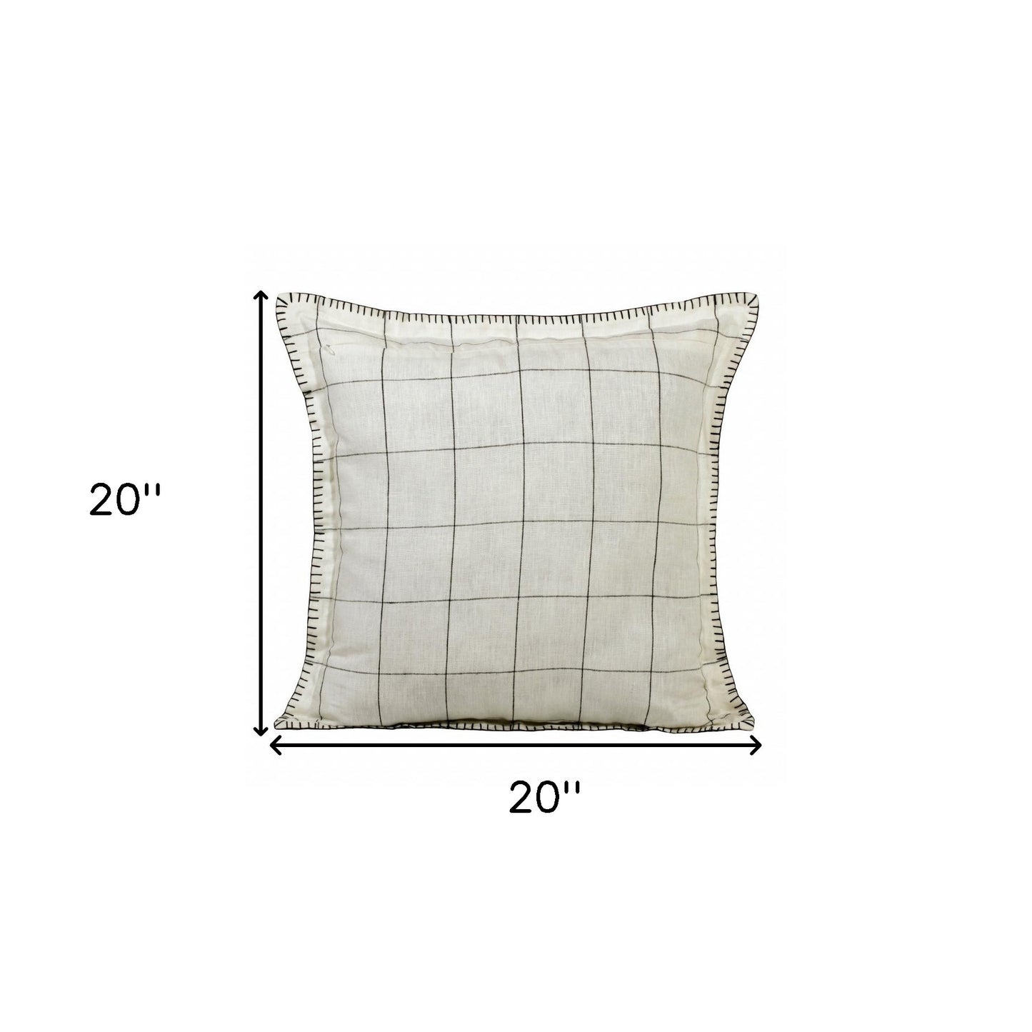 20" X 20" Ivory And Black Linen Geometric Zippered Pillow