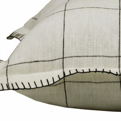 20" X 20" Ivory And Black Linen Geometric Zippered Pillow
