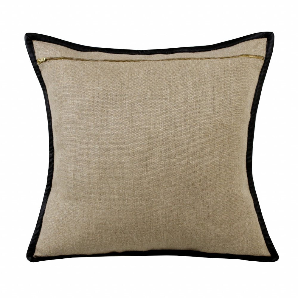 20" Tan And Black Linen Color Block Throw Pillow