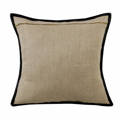 20" Tan And Black Linen Color Block Throw Pillow