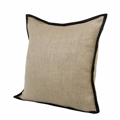 20" X 20" Tan And Black Linen Zippered Pillow