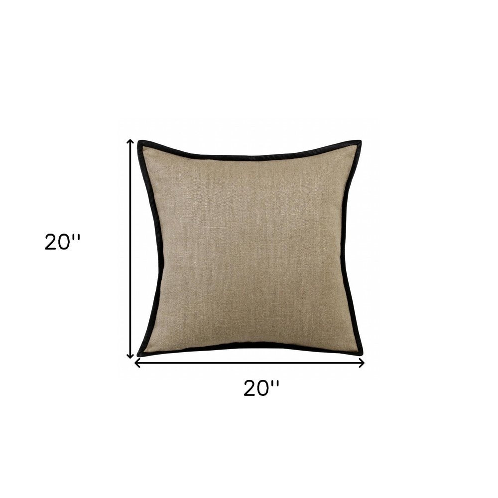 20" Tan And Black Linen Color Block Throw Pillow