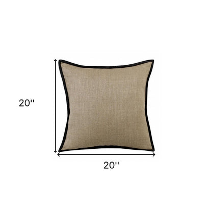 20" Tan And Black Linen Color Block Throw Pillow