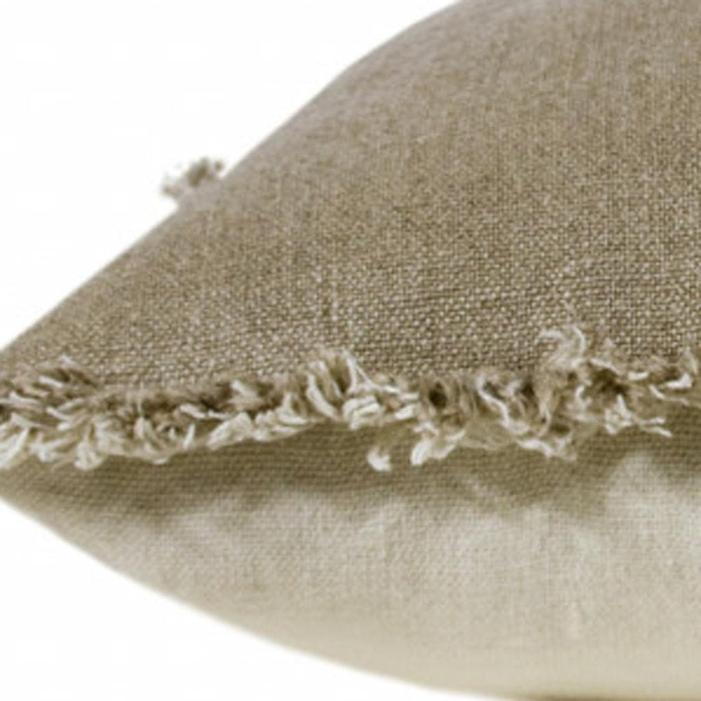 20" X 20" Tan And Ivory Linen Zippered Pillow