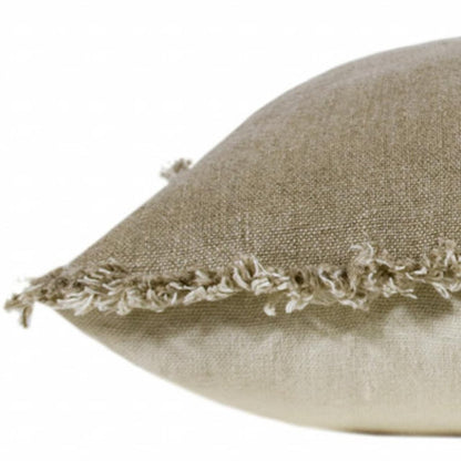 20" X 20" Tan And Ivory Linen Zippered Pillow