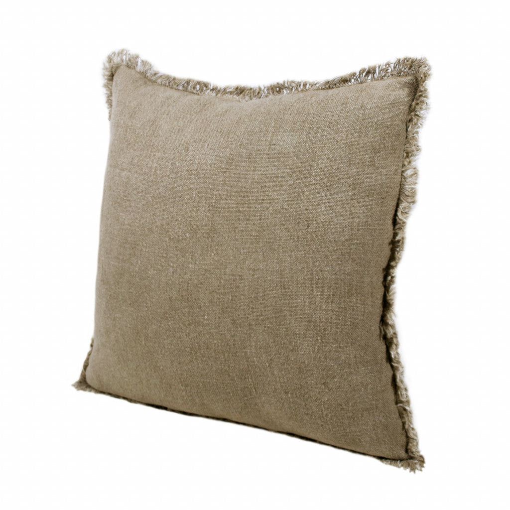 20" X 20" Tan And Ivory Linen Zippered Pillow