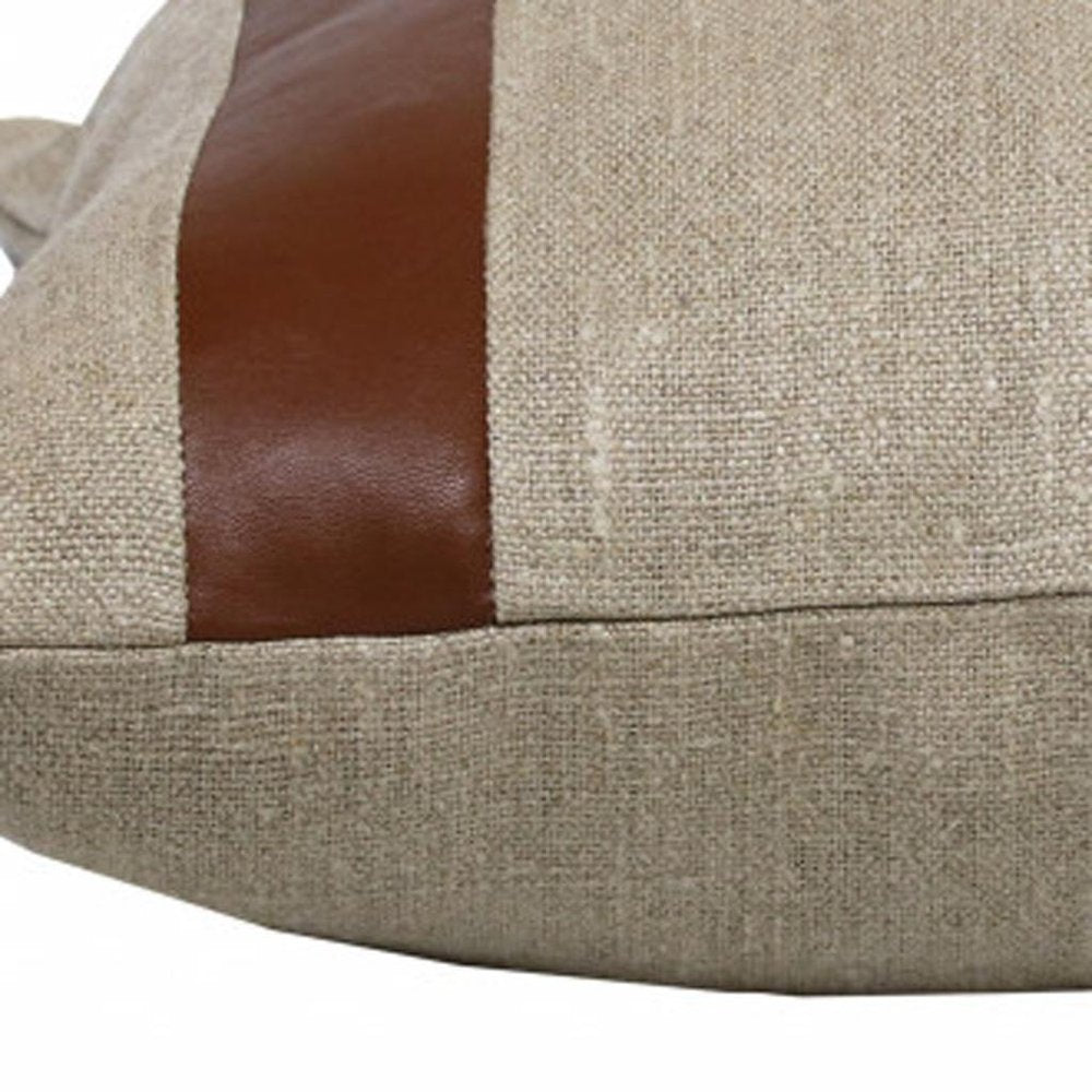 20" X 20" Beige And Brown Linen Striped Zippered Pillow