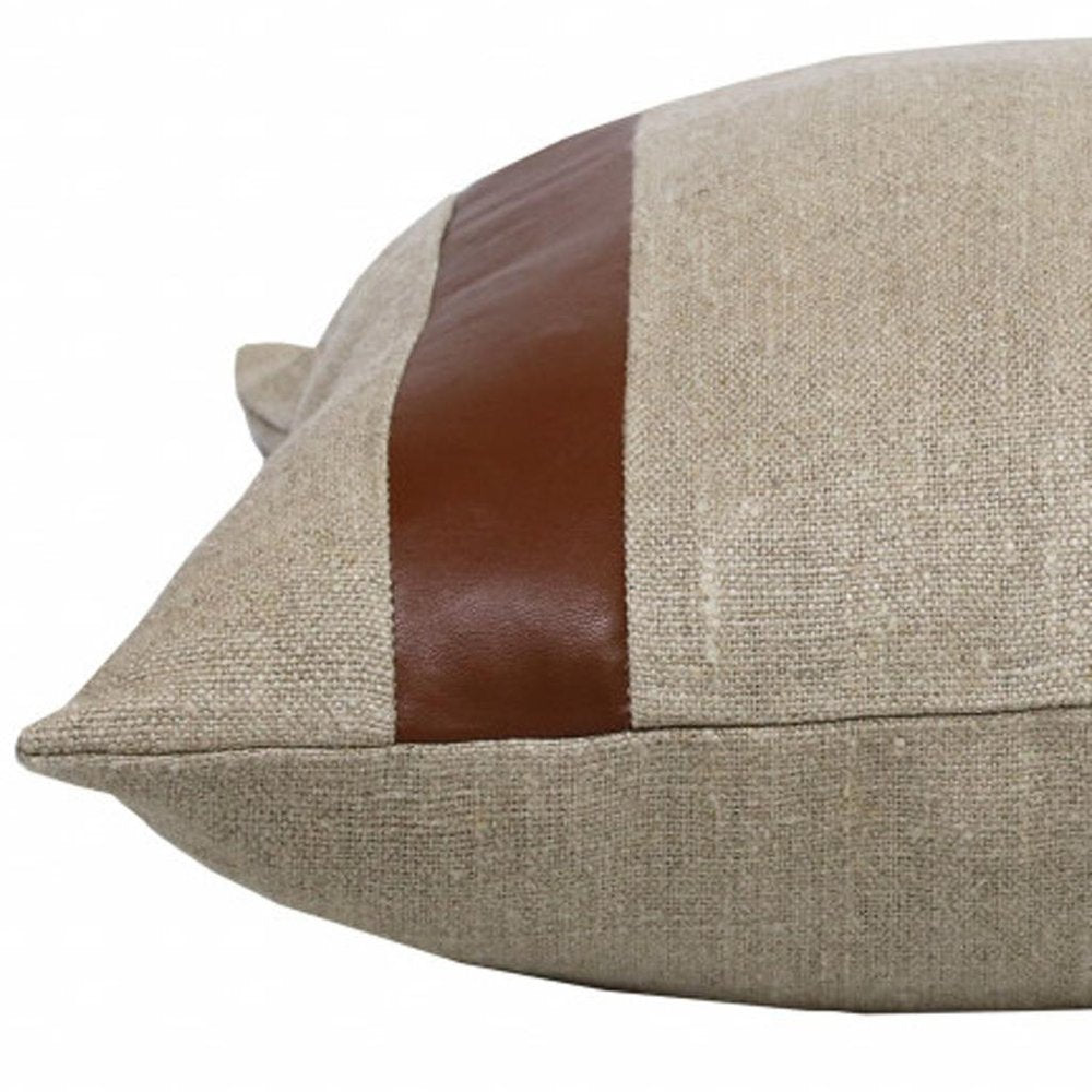 20" X 20" Beige And Brown Linen Striped Zippered Pillow