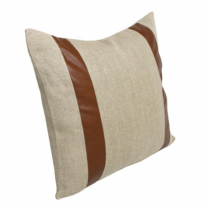 20" X 20" Beige And Brown Linen Striped Zippered Pillow