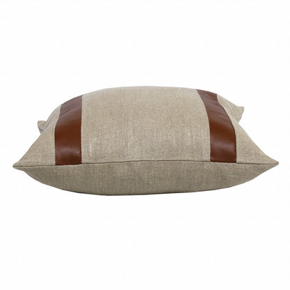 20" X 20" Beige And Brown Linen Striped Zippered Pillow