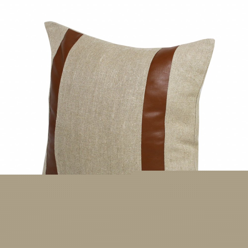 20" X 20" Beige And Brown Linen Striped Zippered Pillow