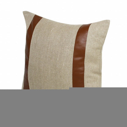 20" X 20" Beige And Brown Linen Striped Zippered Pillow