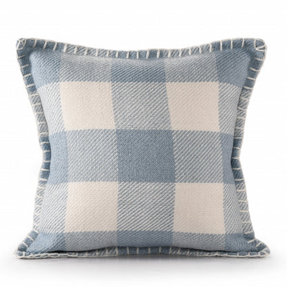 20" X 20" Light Blue And Ivory Polyester Plaid Zippered Pillow