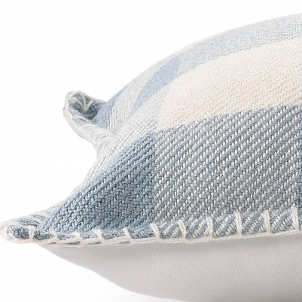 20" X 20" Light Blue And Ivory Polyester Plaid Zippered Pillow