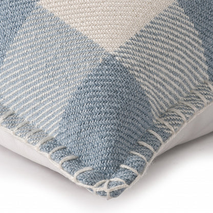 20" X 20" Light Blue And Ivory Polyester Plaid Zippered Pillow