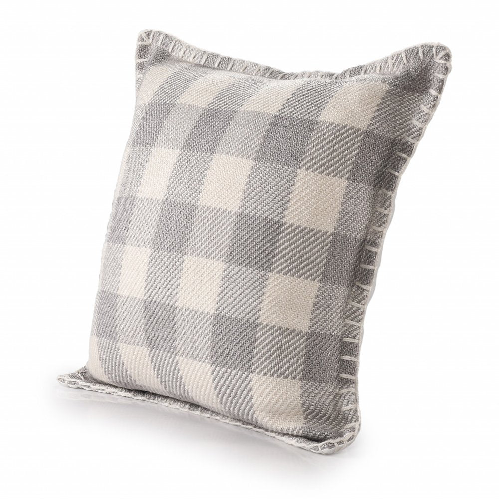 20" X 20" Light Gray And Ivory Polyester Plaid Zippered Pillow