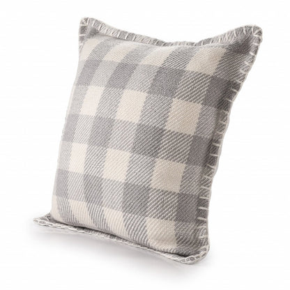 20" X 20" Light Gray And Ivory Polyester Plaid Zippered Pillow