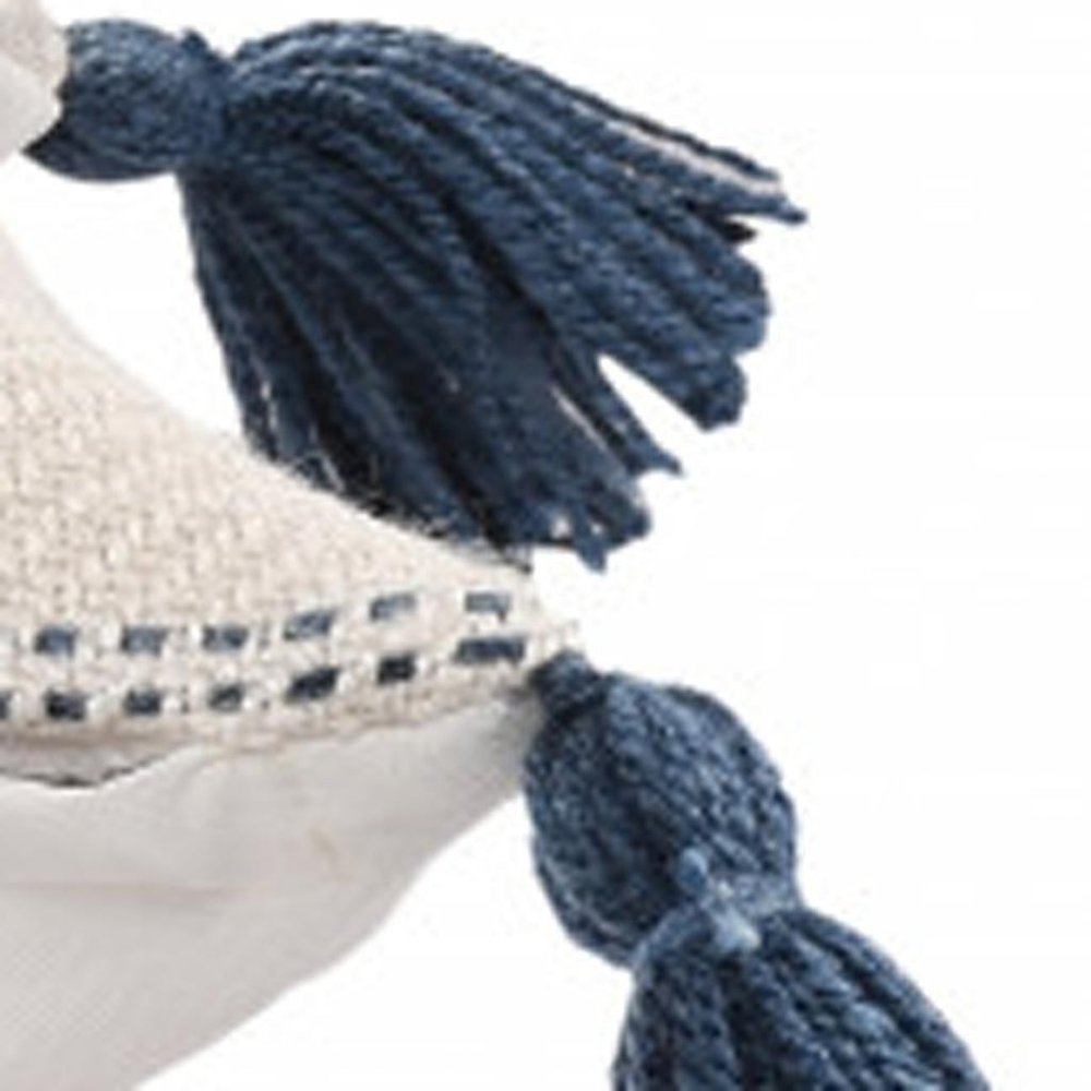 20" Ivory and Blue Throw Pillow
