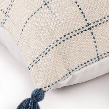 20" X 20" Ivory And Blue Polyester Geometric Zippered Pillow