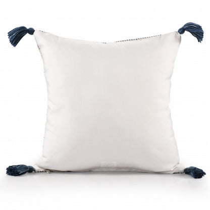 20" Ivory and Blue Throw Pillow