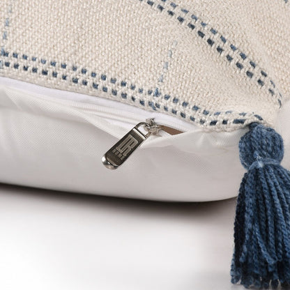 20" Ivory and Blue Throw Pillow