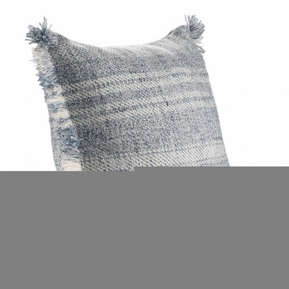 20" Denim Blue And Ivory Fabric Striped Throw Pillow