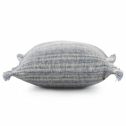 20" Denim Blue And Ivory Fabric Striped Throw Pillow