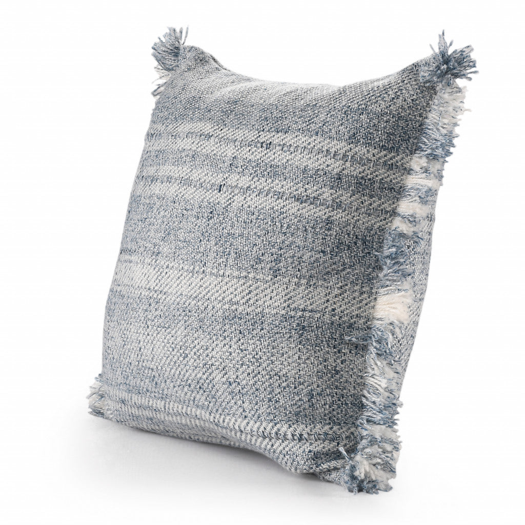 20" X 20" Denim Blue And Ivory Polyester Striped Zippered Pillow